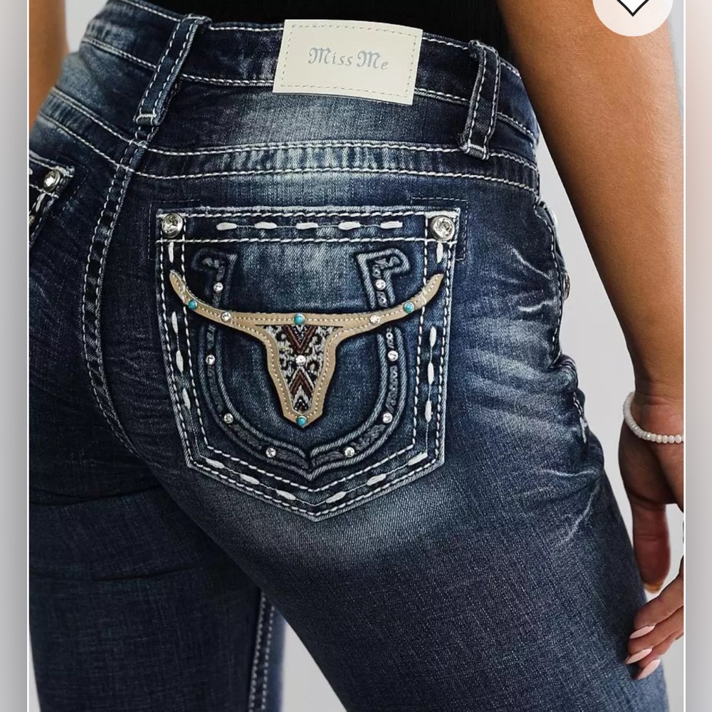 Miss Me Dark Wash Jeans with Embellished Pocket Size 25/33 Worn Once